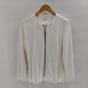 Beyond Athletica Ivory White Zip Up Fitted Jacket Long Sleeve Size Medium